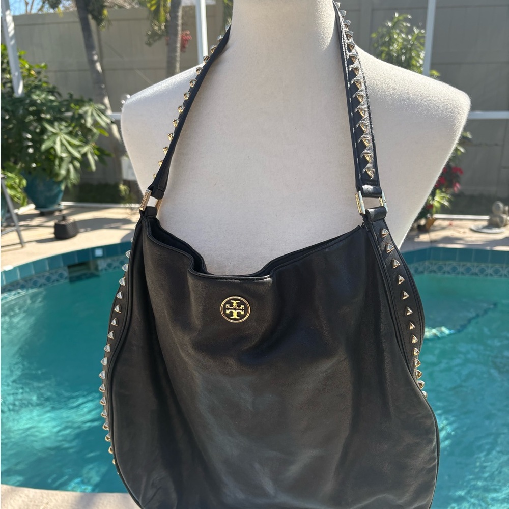 Black Studded Leather Shoulder Bag